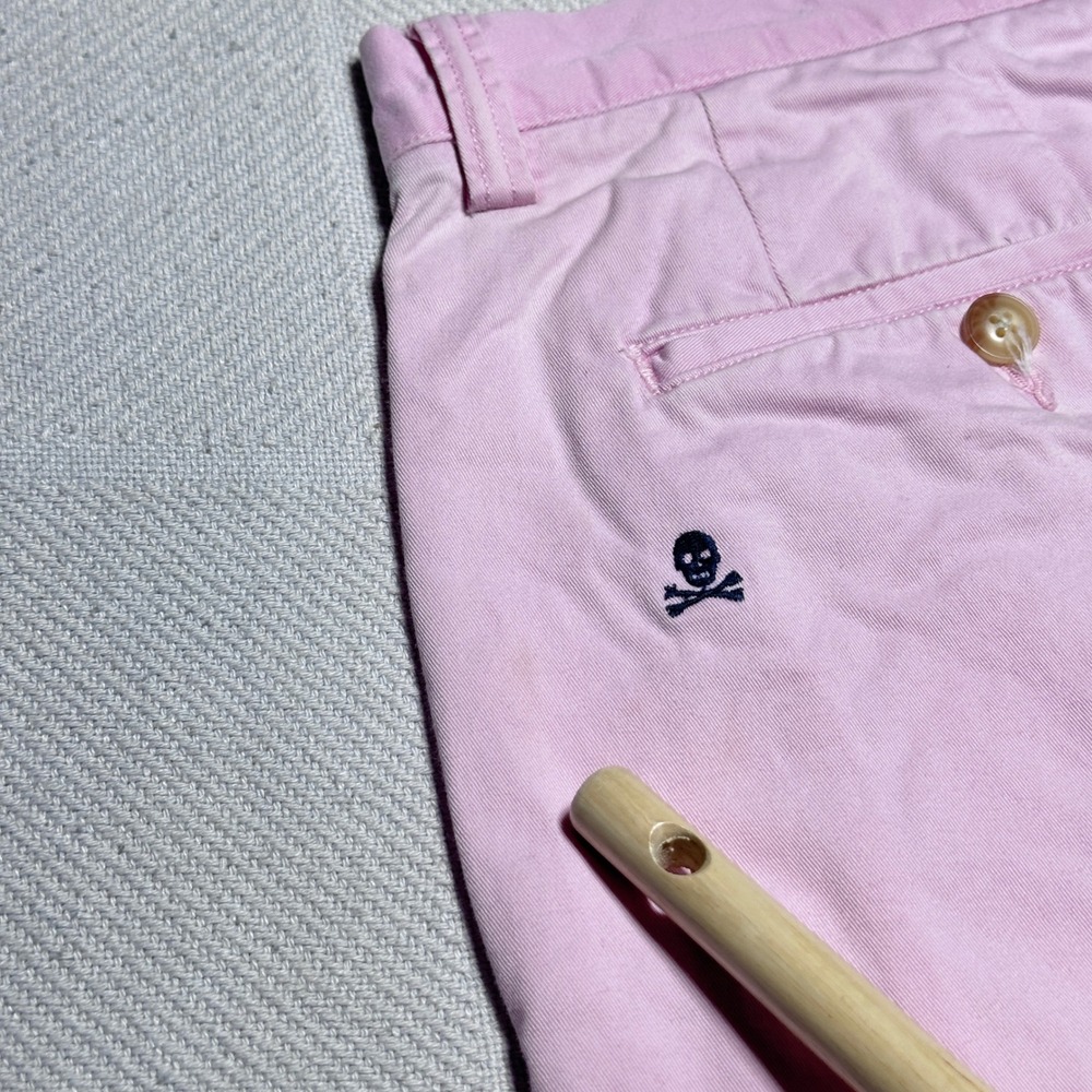 Polo Ralph Lauren Chino Shorts Men 35 Cotton Twill Stretch Skull Crossbones Pink - Picture 6 of 12